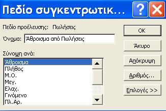 θέλετε να προσθέσετε τα στοιχεία των πωλήσεων για να πάρετε σαν αποτέλεσμα υποσύνολα ή σύνολα.