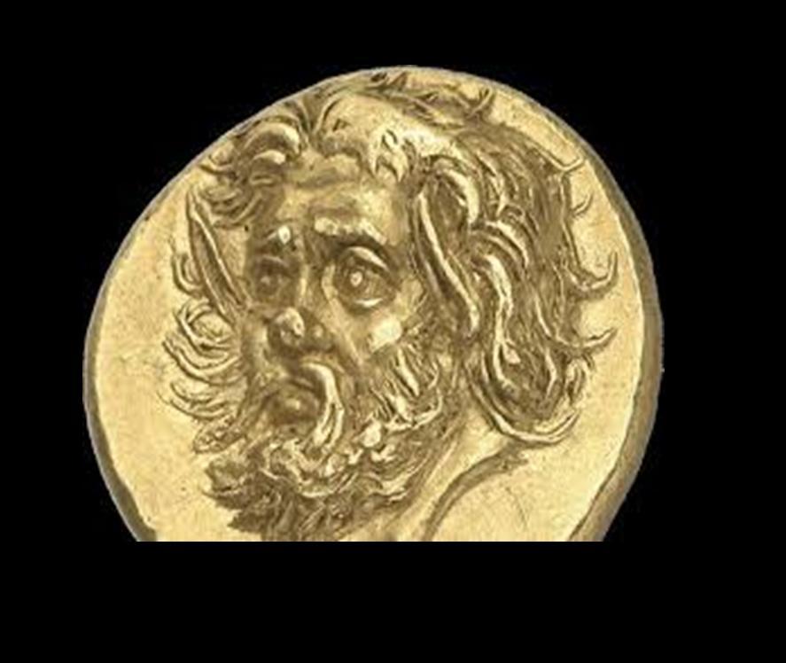 Χρυσό νόμισμα (στατήρας) από το Παντικάπαιον (περ 350 π.χ.) Στον εμπροσθότυπο αυτού το στατήρα εικονίζεται ο θεός Πάνα, στεφανωμένος με κισσό.