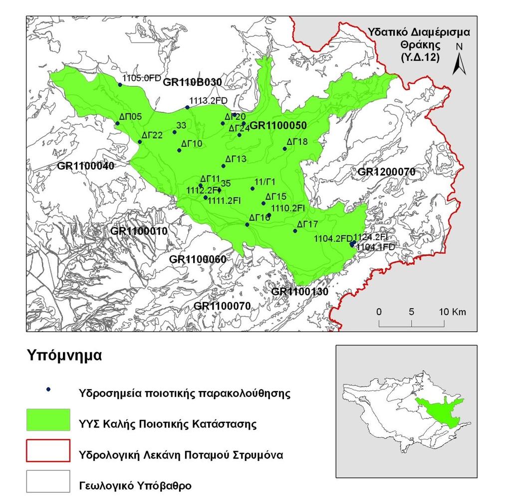 Σχήμα 5.2.3. Χάρτης ποιοτικής (χημικής) κατάστασης ΥΥΣ Δράμας (GR1100050).