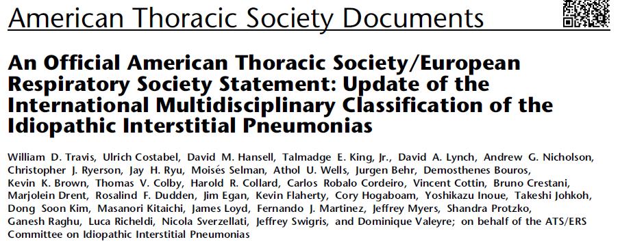 AJRCCM 2013 Idiopathic interstitial pneumonias (IIP) Idiopathic pulmonary fibrosis/usual interstitial pneumonia (IPF/UIP) Nonspecific interstitial pneumonia (NSIP) Cryptogenic organizing
