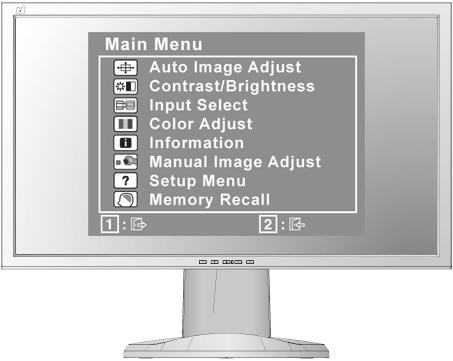Ρύθμιση της εικόνας της οθόνης Χρησιμοποιήστε τα πλήκτρα στον μπροστινό πίνακα για να προβάλλετε και να ρυθμίσετε τα χειριστήρια της OSD που εμφανίζονται στην οθόνη.