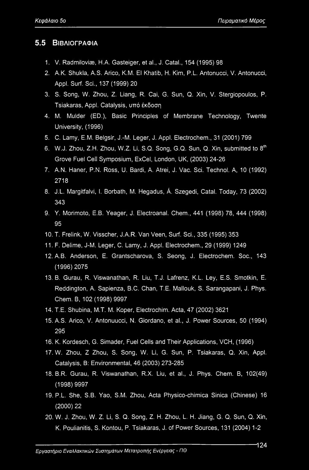 ), Basic Principles of Membrane Technology, Twente University, (1996) 5. C. Lamy, E.M. Belgsir, J.-M. Leger, J. Appl. Electrochem., 31 (2001) 799 6. W.J. Zhou, Z.H. Zhou, W.Z. Li, S.Q. Song, G.Q. Sun, Q.