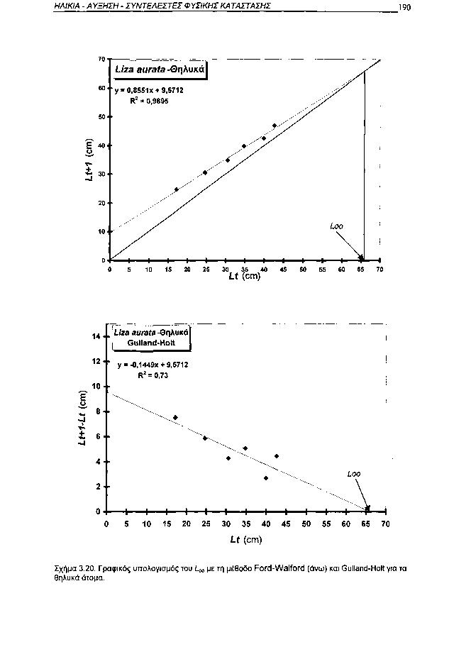ΗΛΙΚΙΑ ΑΥΞΗΣΗ ΣΥΝΤΕΛΕΣΤΕΙ ΦΥΣΙΚΗΣ ΚΑΤΑΣΤΑΣΗΣ 19 7 τ Liza aurataθηλυκά y =,8551 χ + 9,5712 R 2 =,9895 14 12 1 Liza aurata Θηλυκά GullandHolt y =,1449χ +9,5712 R 2 =,73 6.