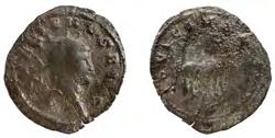 Антонинијан Галијена Бронза, ковање; R = 2,4 cm; Објекат VIII - просторија b, Горњи град, 2010. година; Народни музеј Чачак, Н 600, Ц 123/10. 260-268. година. Неодређена ковница. Аверс: Gallienus aug.