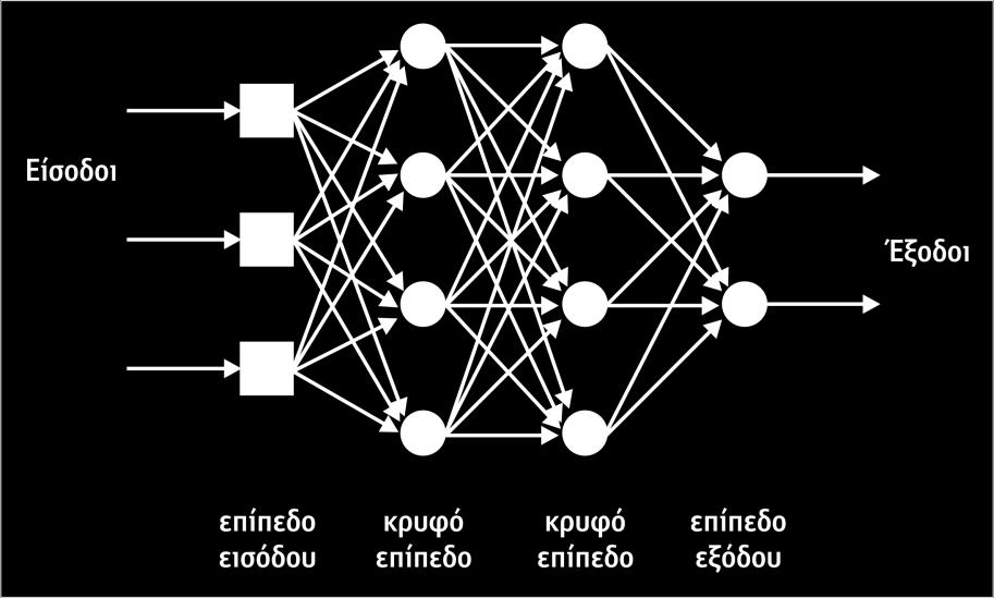 Δηλαδή και εδώ οι νευρώνες εισόδου απλά μεταφέρουν το σήμα στο επόμενο επίπεδο χωρίς να κάνουν καμία επεξεργασία, ενώ οι ρυφοί νευρώνες