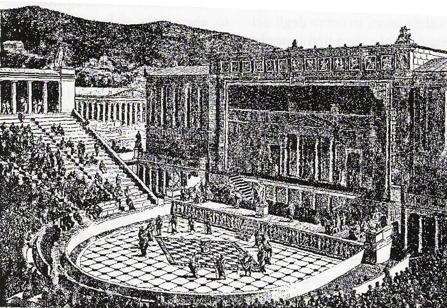 Capítulo X se le va a ofrecer a Atenea; a los dos lados hay grandes figuras sentadas que observan la procesión y disfrutan con el espectáculo del sacrificio: son los doce dioses olímpicos.