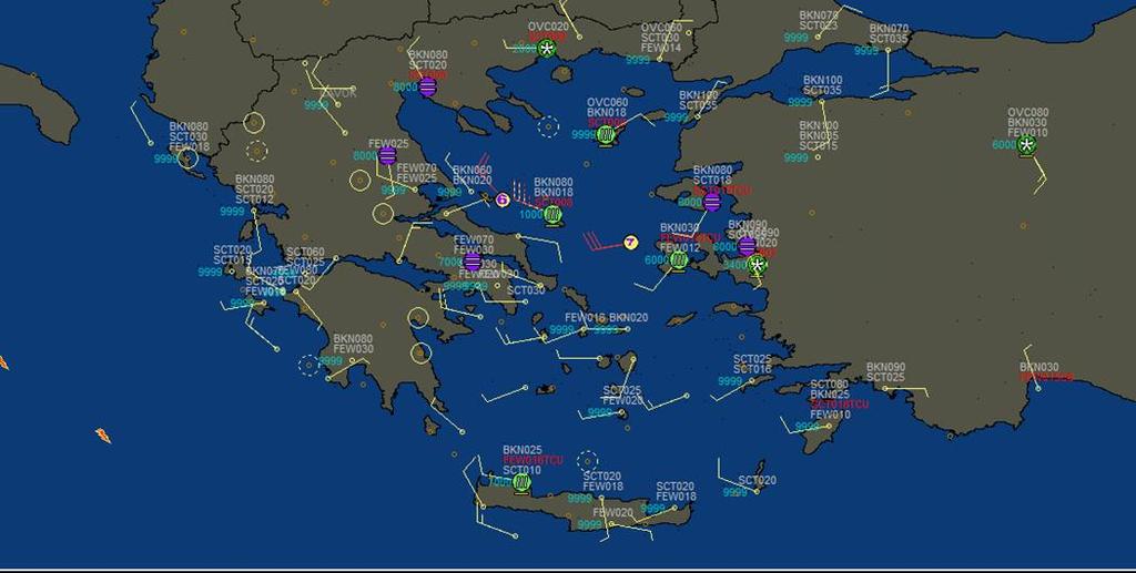 Σχήμα 4.27 Real time Weather Χάρτης 10 Ιανουαρίου 2017, 00:00 UTC Στο σχήμα 4.27 φαίνεται η κατάσταση στην Ελλάδα μετά την υποχώρηση των φαινομένων χιονόπτωσης.