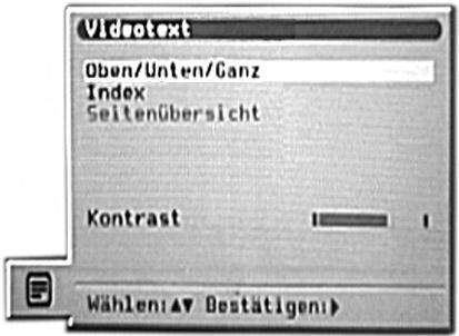 FQ80 Part 3 DE.fm Page 10 Tuesday, May 7, 2002 2:44 PM Das Videotext/Teletext-Menü Das Videotext/Teletext-Menü stellt zusätzliche Bedienfunktionen für Videotext-Dienste zur Verfügung.