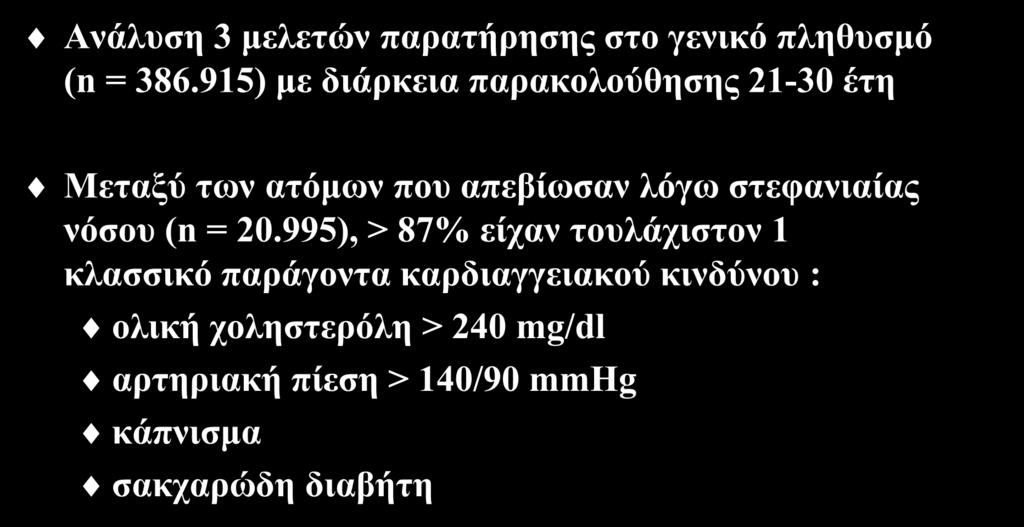 Η ζεκαζία ησλ θιαζζηθώλ παξαγόλησλ θαξδηαγγεηαθνύ θηλδύλνπ (Ι) Αλάιπζε 3 κειεηώλ παξαηήξεζεο ζην γεληθό πιεζπζκό (n = 386.