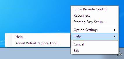 Προβολή του αρχείου βοήθειας του Virtual Remote Tool Εμφάνιση του αρχείου βοήθειας με χρήση της γραμμής εργασιών 1 Κάντε κλικ στο εικονίδιο του Virtual Remote Tool