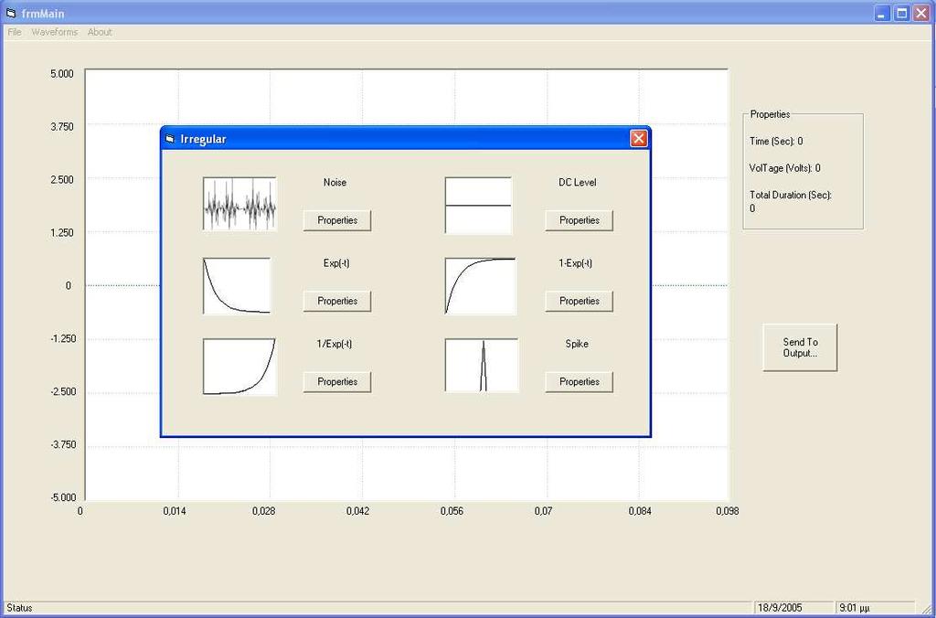 Πηγαίνοντας πάλι στο menu waveforms στην επιλογή irregular εµφανίζεται ένα παράθυρο το οποίο παρουσιάζει άλλες κυµατοµορφές όπως θόρυβος,