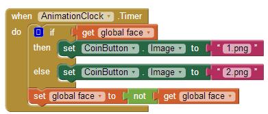Το ρολόι AnimationClock θα μας βοηθήσει στην εναλλαγή των εικόνων του κουμπιού. Θα χρειαστεί να δημιουργήσουμε μια νέα μεταβλητή με όνομα face που θα παίρνει τις τιμές True/False.