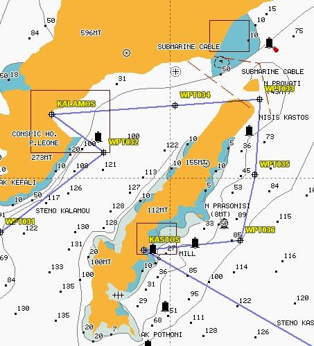 7.0 6 ο Μπράτσο Κάλαμος - Καστός Εικόνα 7.1: 6 ο Μπράτσο Κάλαμος - Καστός Πίνακας 7.1:Κύρια Waypoints 6 ου Μπράτσου Κάλαμος - Καστός Κατά προσέγγιση KALAMOS 82 m N38 36.015' E20 53.