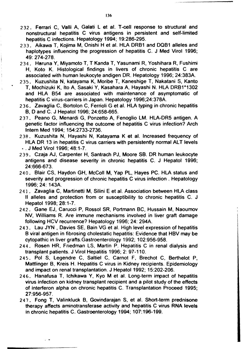 136 232. Ferrari C, Valli A, Galati L et al. T-cell response to structural and nonstructural hepatitis C virus antigens in persistent and self-limited hepatitis C infections.