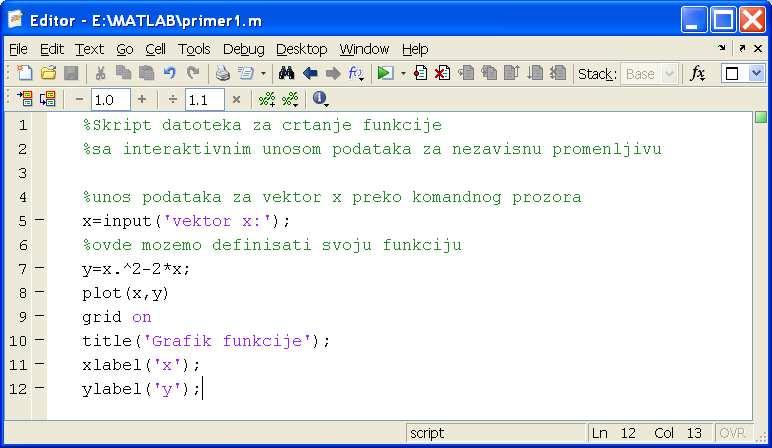 Sl.5.3 Skript datoteka sa interaktivnim unosom podataka Izlazni podaci skript datoteke se mogu generisati na razlicite nacine. 5.