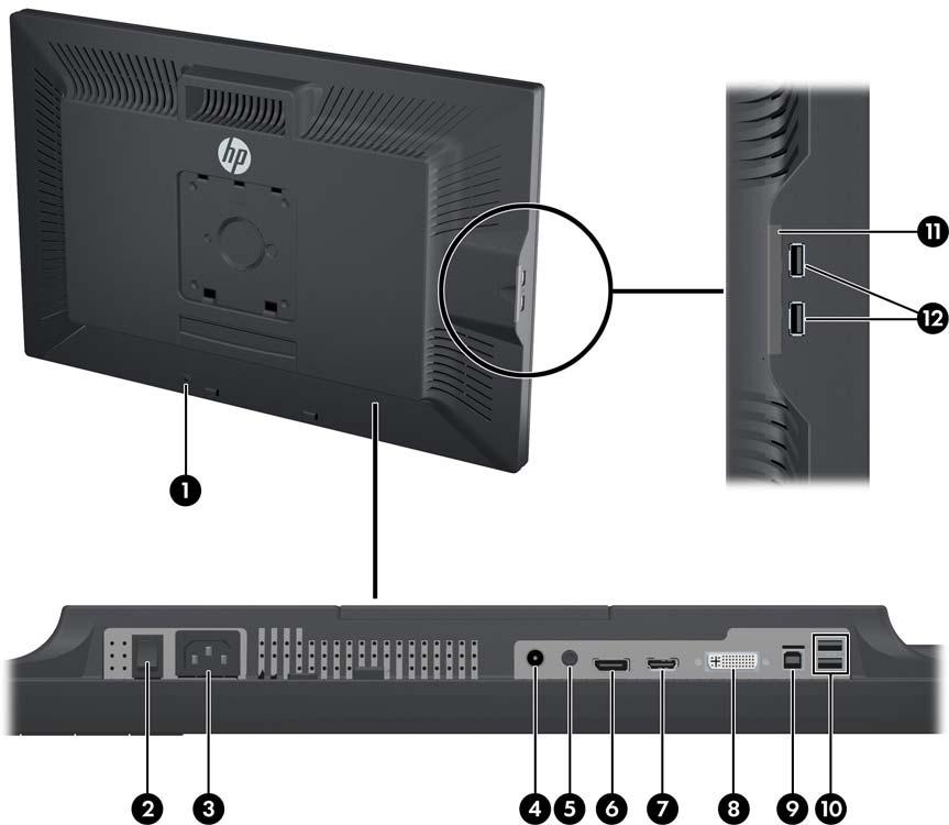 Εξάρτημα Λειτουργία 6 Υποδοχή DVI-D Συνδέει το καλώδιο DVI-D με την οθόνη. 7 Υποδοχή VGA Συνδέει το καλώδιο VGA με την οθόνη.