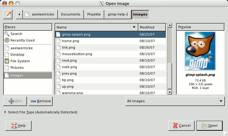 Εικόνα 3.3: Ο διάλογος Open Image 3.4 Resampling στο GIMP Η διαδικασία του resampling στο GIMP γίνεται μέσω της εντολής Scale Image.