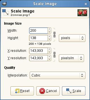 Πίνακας 3.4: Ο διάλογος Scale Image Για να αλλάξουμε το μέγεθος της εικόνας, πρέπει είται να προσθέσουμε είτε να αφαιρέσουμε κάποια pixels.