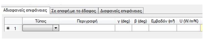 Τύπος. Καθορίζεται ο τύπος του δομικού στοιχείου. Ο χρήστης μπορεί να επιλέξει από τον διαθέσιμο κατάλογο μεταξύ των εξής: Τοίχος, Οροφή, Πυλωτή, Πόρτα, Μεσοτοιχία.