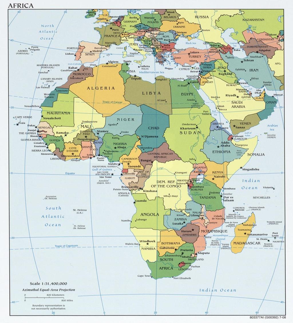ΓΕΩΓΡΑΦΙΚΗ ΘΕΣΗ Ο ισημερινός διέρχεται από το μέσον της Αφρικής, έτσι το μεγαλύτερο μέρος της Αφρικής