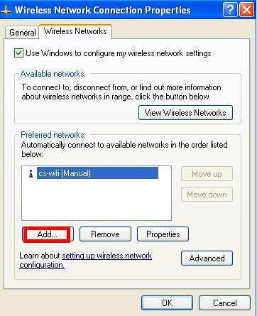 3 ο Βήµα: Στο παράθυρο Wireless Network Connection Properties κάντε κλικ στο Add.