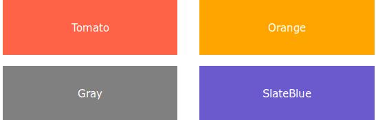 CSS Χρώματα Τα χρώματα καθορίζονται χρησιμοποιώντας προκαθορισμένα ονόματα χρωμάτων ή RGB, HEX, HSL, RGBA, HSLA.