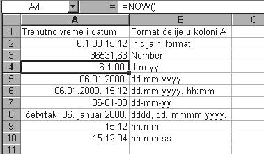 Aplikativni softver 127 Radne tabele Excel 8. Nastavite dalje sa primenom razli itih formata elija tako da upotrebite sve formate sa slede e slike. 9.