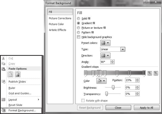 Aplikativni softver 154 Prezentacije PowerPoint Izbor pozadine se odre uje jednom od opcija Ispune (Fill) Slika 11.