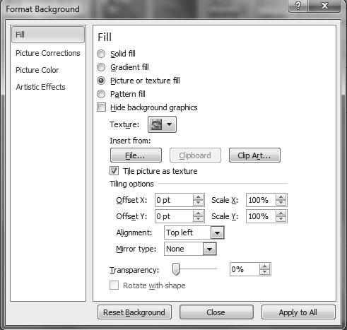 Aplikativni softver 156 Prezentacije PowerPoint Slika 15. Picture or texture fill efekti Ukoliko ekirate opciju Pattern fill kao na slici 16.