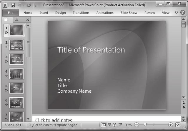 Aplikativni softver 196 Prezentacije PowerPoint P6 ŠABLON ZA PREZENTACIJU 1. Iz PowerPoint-a pokrenite komandu File/New i dela Office.