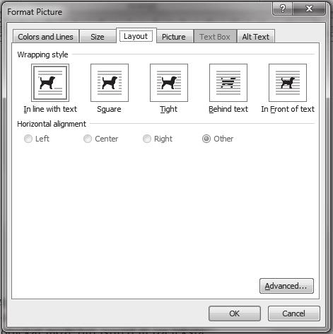 Aplikativni softver 16 Obrada teksta Word Slika 6. Obrada ivica okvira Kartica Raspored/Stil prelamanja (Layout/Wrapping style): 1. oko objekta se može nalaziti tekst; 2.