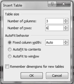 Aplikativni softver 57 Obrada teksta Word W14 KREIRANJE TABELE 1. Pomo u komande Insert/Table/Insert Table, napravite tabelu sa šest redova i tri kolone.
