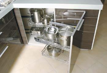 Mondo Corner turn base unit with curved front in stainless steel finish and wooden