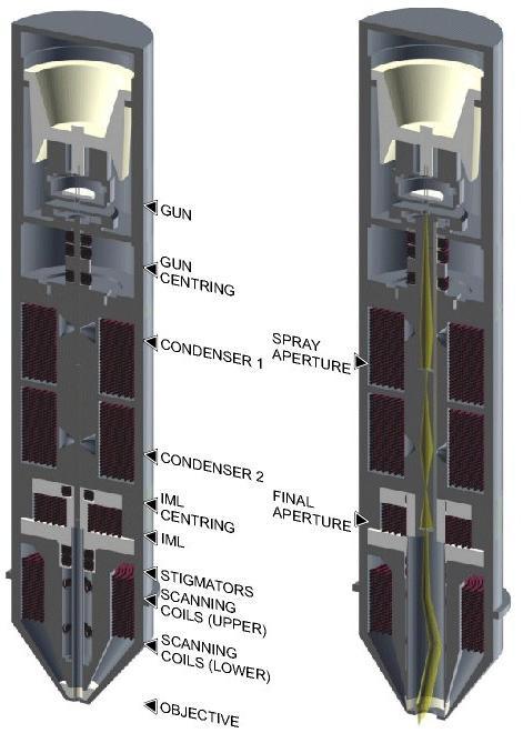 MICROSCOPIA ELECTRONICA CU SCANARE 15 Figure 3.9. Performantele diferitelor surse de electroni 3.4. Coloana microscopului.