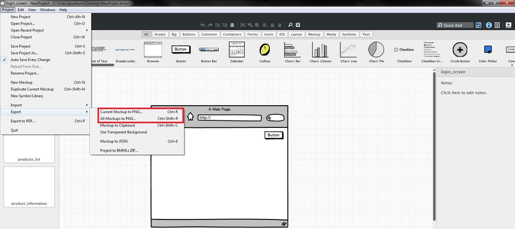 File Export current mockup to PNG File Export All Mockups to PNG Select