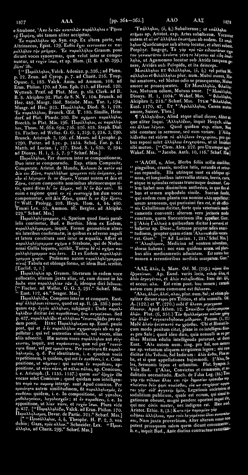 1877 A A A e Strabonc, Άττ,ο Se τών ανατολών παράλληλος ο 'Ρfjvos τή ΐΐνρήντ), ubi tamen aliter accipitur. ' Έκ παραλλήλου ap. Syn. exp. Ex altera parte, vel Altrinsecus, Epist.