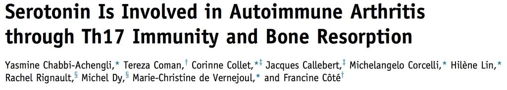 *5-HT could be directly implicated in RA physiopathology ε Collagen Induced Arthritis (πνπ παξνκνηάδεη ηε ΡΑ) ζε πνληίθηα ε απνπζία ζεξνηνλίλεο απμάλεη ηα