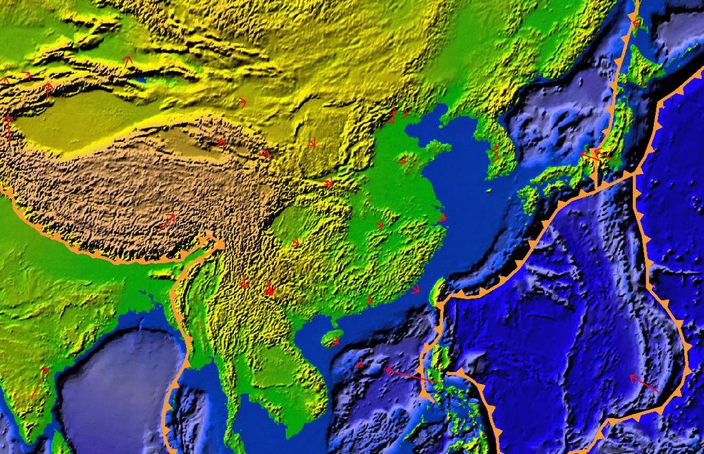 Dynamic regions of China and adjacent areas 欧亚板块 北美板块 太平洋板块 印度板块