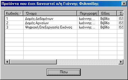 το default κουµπί του παραθύρου) µπορούµε να δούµε τη λίστα µε όλα τα προϊόντα που έχει