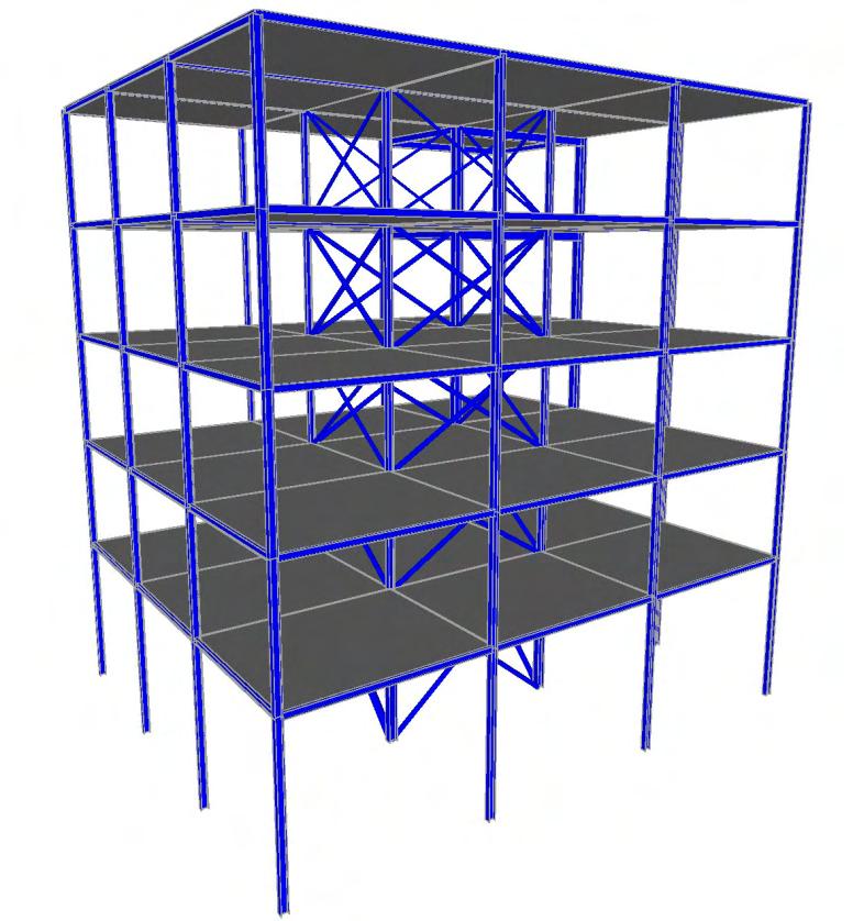 Διδακτορική Διατριβή Δ. Κ. Μπάρου 135 Σχήμα 5.3 Τυπική κάτοψη και τρισδιάστατη απεικόνιση του πενταωρόφου, εύστρεπτου μεταλλικού κτιρίου με διαξονική εκκεντρότητα (STR5-FD).