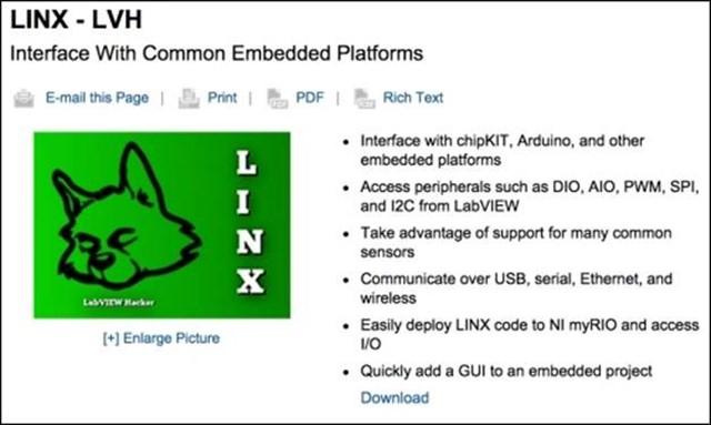 Εικόνα 4.5 LINX Το LINΧ είναι ένα καινούργιο σχετικά πακέτο οδηγών λογισμικού που αντικατέστησε το παλιό (LIFA)LabVIEW Interface for Arduino.