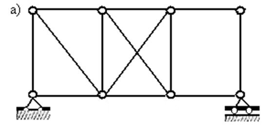 131-сурет Қарастырылып отырған фермалар геометриялық өзгермейтін болу үшін, олардың оң жақтағы шеткі төртбұрыш элементтеріне тағы бір диагональ - сырық қосу керек.