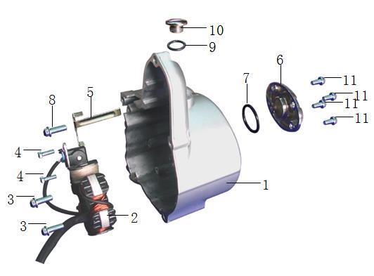 Fig 3 CRANKCASE COVER, L 1 101301 CRANKCASE COVER,L 1 2 111200 MAGNETO STATOR 1 3 116101-043 BOLT M6X16 2 4 116102-004 BOLT M5X16 2 5 101309 TENSION DISC 1 6 101316