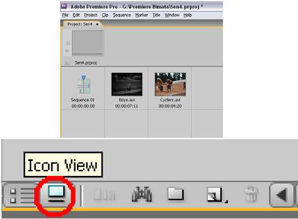 Βήµα 2: Αν πατήσετε το εικονίδιο Icon View, τότε το Project Window θα έχει τη µορφή Icon που δείχνει η Εικόνα 30. Σ αυτή τη µορφή βλέπετε το όνοµα, τη διάρκεια και µια µικρογραφία από το κάθε clip.