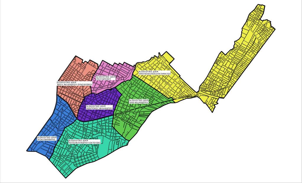 Ο Δήμος έχει 7 εκλογικά διαμερίσματα τα οποία αποτυπώνονται στον χάρτη της Εικόνας 3.