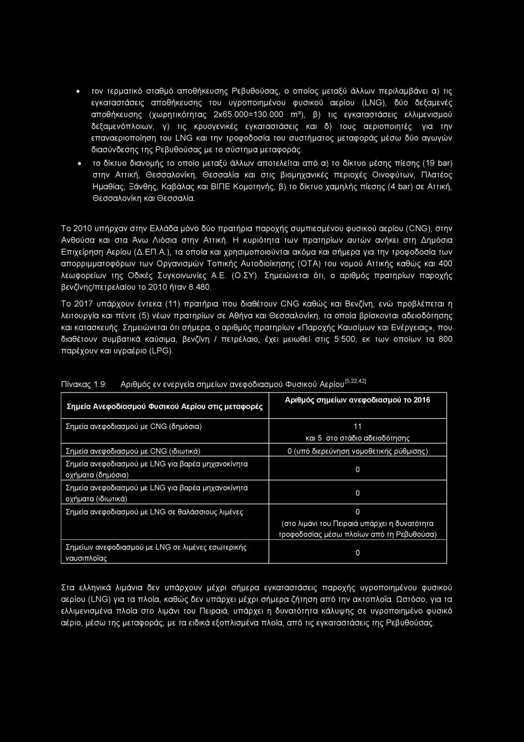 000 m3), β) τις εγκαταστάσεις ελλιμενισμού δεξαμενόπλοιων, γ) τις κρυογενικές εγκαταστάσεις και δ) τους αεριοποιητές για την επαναεριοποίηση του LNG και την τροφοδοσία του συστήματος μεταφοράς μέσω