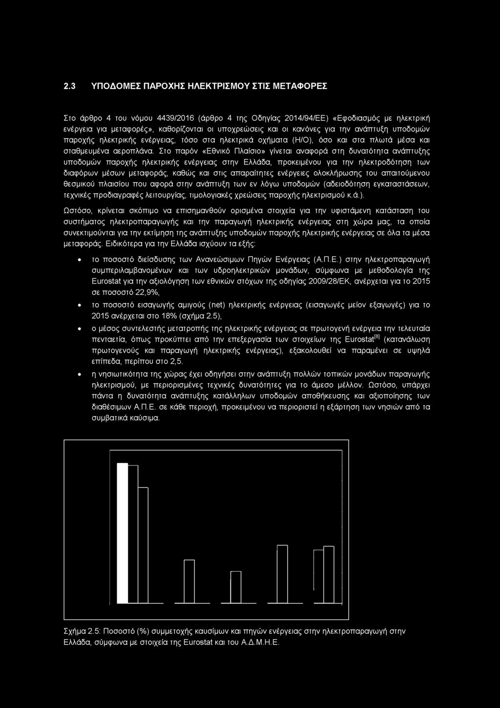 Στο παρόν «Εθνικό Πλαίσιο» γίνεται αναφορά στη δυνατότητα ανάπτυξης υποδομών παροχής ηλεκτρικής ενέργειας στην Ελλάδα, προκειμένου για την ηλεκτροδότηση των διαφόρων μέσων μεταφοράς, καθώς και στις