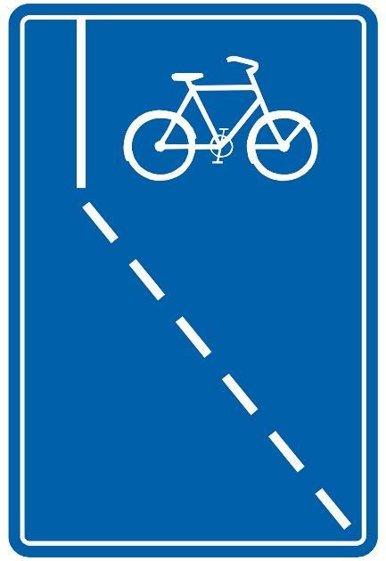 (Π-121) Προειδοποιητική έναρξης αποκλειστικής λωρίδας ποδηλάτων παράλληλης ροής με την υπόλοιπη κυκλοφορία.
