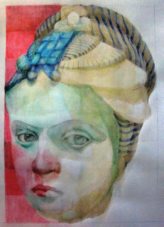 Lápices de colores y acuarela sobre papel. Roman portrait. Coloured pencils and watercolour on paper.
