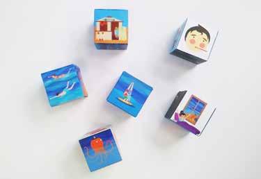 books, story cubes (κύβοι με εικόνες για να κεντρίζουν τη